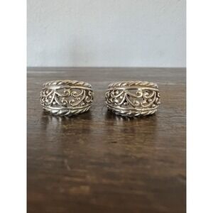 VTG 925 Sterling Silver Filigree Half Hoop‎ Pierced Earrings Scroll Design